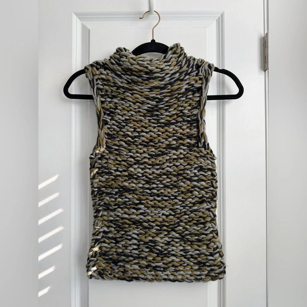 Vintage Illig Knit Sweater Tank Green Gray Black Wool Blend Size Small